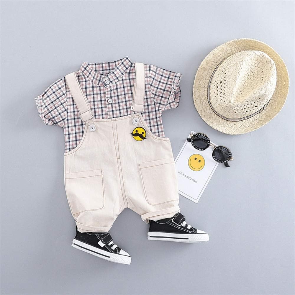 Bebe Felz Ropa Bebe Nino Pijama Verano Recien Nacido 6 Meses A 3 Anos Casual Camiseta De Manga Corta A Cuadros Pantalones Cortos De Liga Bolsillo De Color Solido Conjunto De Ropa 2pc Original