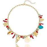 CLASSYZINT Gold Seashell Charms Necklace Simulated Pearl Cherry Ocean Charms Adjustable Necklace for Women