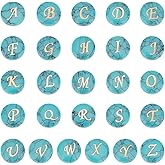 PH PandaHall 26pcs Turquoise Alphabet Letter Beads, 15mm A-Z Beads Flat Round Beads Craft Beads Alphabet Beads Loose Beads Spacer Beads for DIY Earrings Bracelet Necklace Jewelry Making(Gold on Blue)