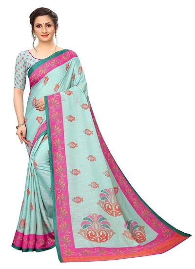 RAJESHWAR FASHION WITH RF Womens Kota Doria Jute Cotton Saree With Blouse Piece (VEERA 03 SKY BLUE_Turquoise Blue)