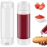 Didaey 2 Pcs 20 oz Sauce Bottles, Inverted Squeeze Condiment Bottle,White | Refillable Tip Dispenser for Sour Cream, Condiment Squeeze Bottle for Sauces Ketchup, Self Sealing Valve for Restaurants