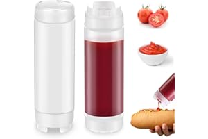 Didaey 2 Pcs 20 oz Inverted Plastic Squeeze Bottles, Refillable Tip Large Valve Dispenser Condiment Squeeze Bottle for Sauces Ketchup Sour Cream Self Sealing Syrup Dispenser for Restaurants (White)