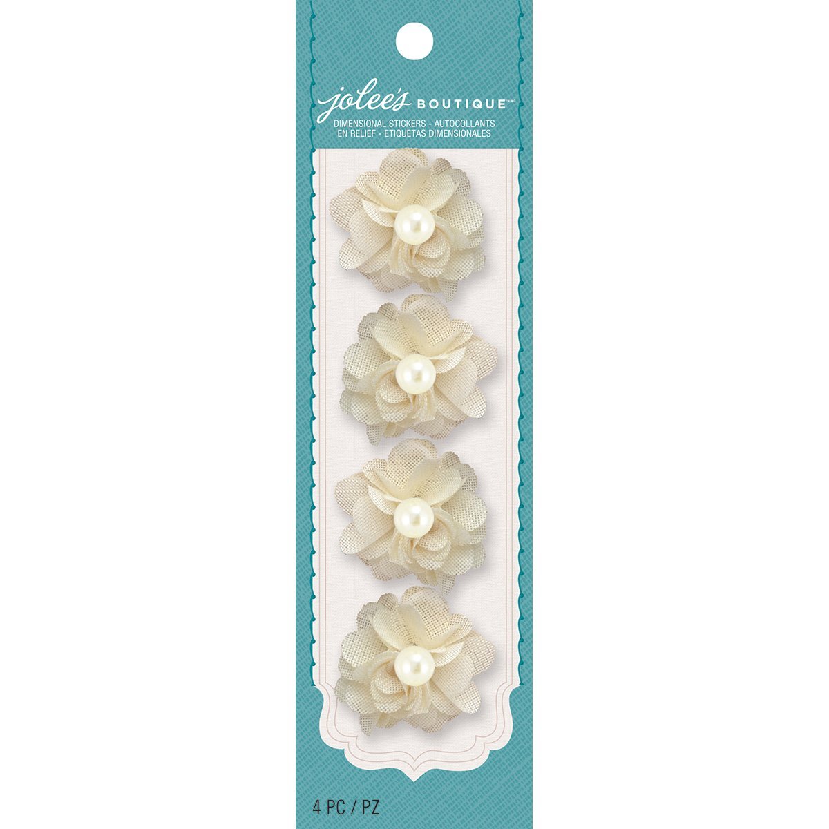 Jolees Cream-Burlap Mini Flowers, Acrylic, Multicolour, 6.9x1.7x0.6 cm