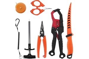FIONOFY Fishing Tool Kit,Fishing Pliers, Fillet Knife Scissors, Fish Lip Gripper, Fish Ruler, Hook Remover,Line Snip, Fishing Gifts for Men