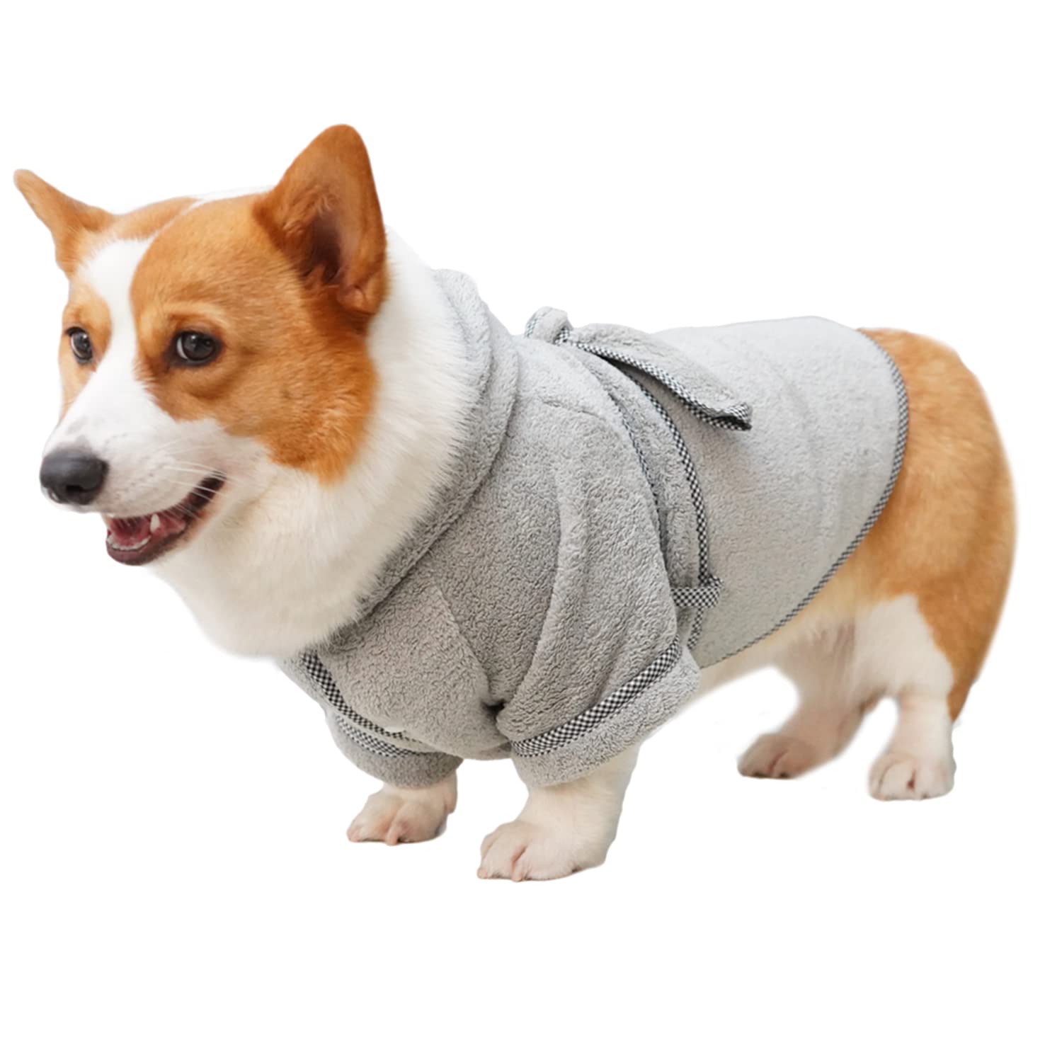 Photo 1 of Dog Bathrobe, Microfiber Fast Drying Absorbent Hooded Bath Towel White for Puppy Small Medium Large Dog Cat (S, Gray)