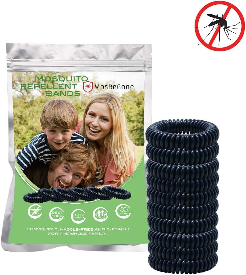 Mosquito Repellent Bracelets - 12 Pack Black | Bug and Insect Protection | 100% Natural Deet-Free | Waterproof Wristbands for Adults and Kids