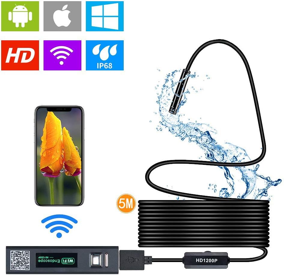 YSDRoyal 1200P Semi-rigid Wireless Endoscope, 2.0 MP HD WiFi Borescope Inspection Camera,16 inch Focal Distance & 600mAh Battery Snake Camera for Android & IOS Smartphone Tablet