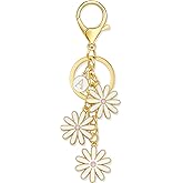 Yeeyeow Women's Cute Initial Letter Little Daisy Flower Keychain Flower Charms for Key Bag Charms for Handbag Backpack