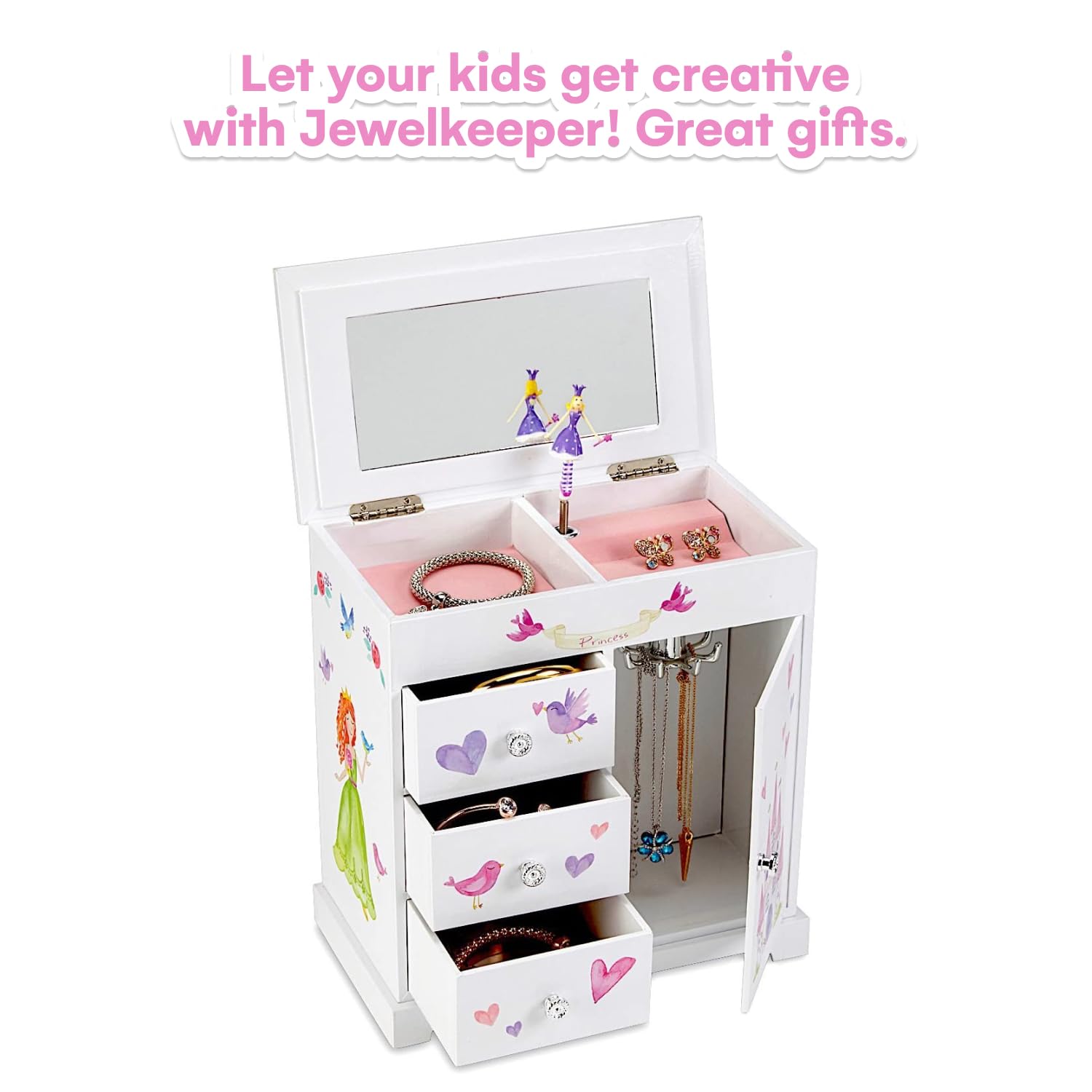 Jewelkeeper Jewelkeeper Jewelry Box for Girls with 3 Drawers - Musical Princess Jewelry Box with Spinning Doll and Dance of the Sugar Plum Fairy Tune - Appreciated Gifts for Kids - 9.5 x 7.75 x 9.5 Inches