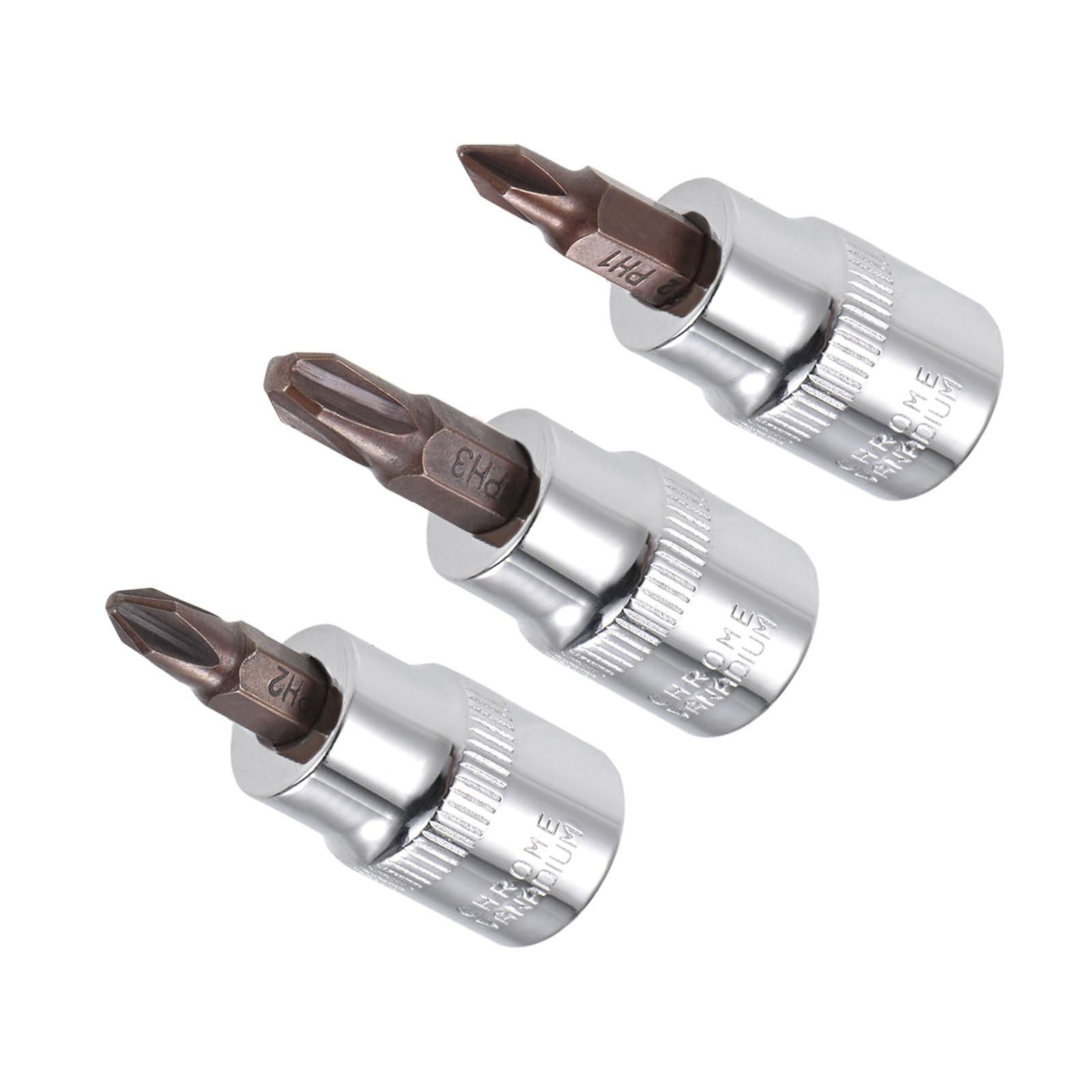 CoCud Phillips Bit Socket Set, PH1 - PH3 Bit 3/8" Drive, S2 Steel Heat Treated CR-V Socket - (Applications: for Fastener Application), 3-Pieces