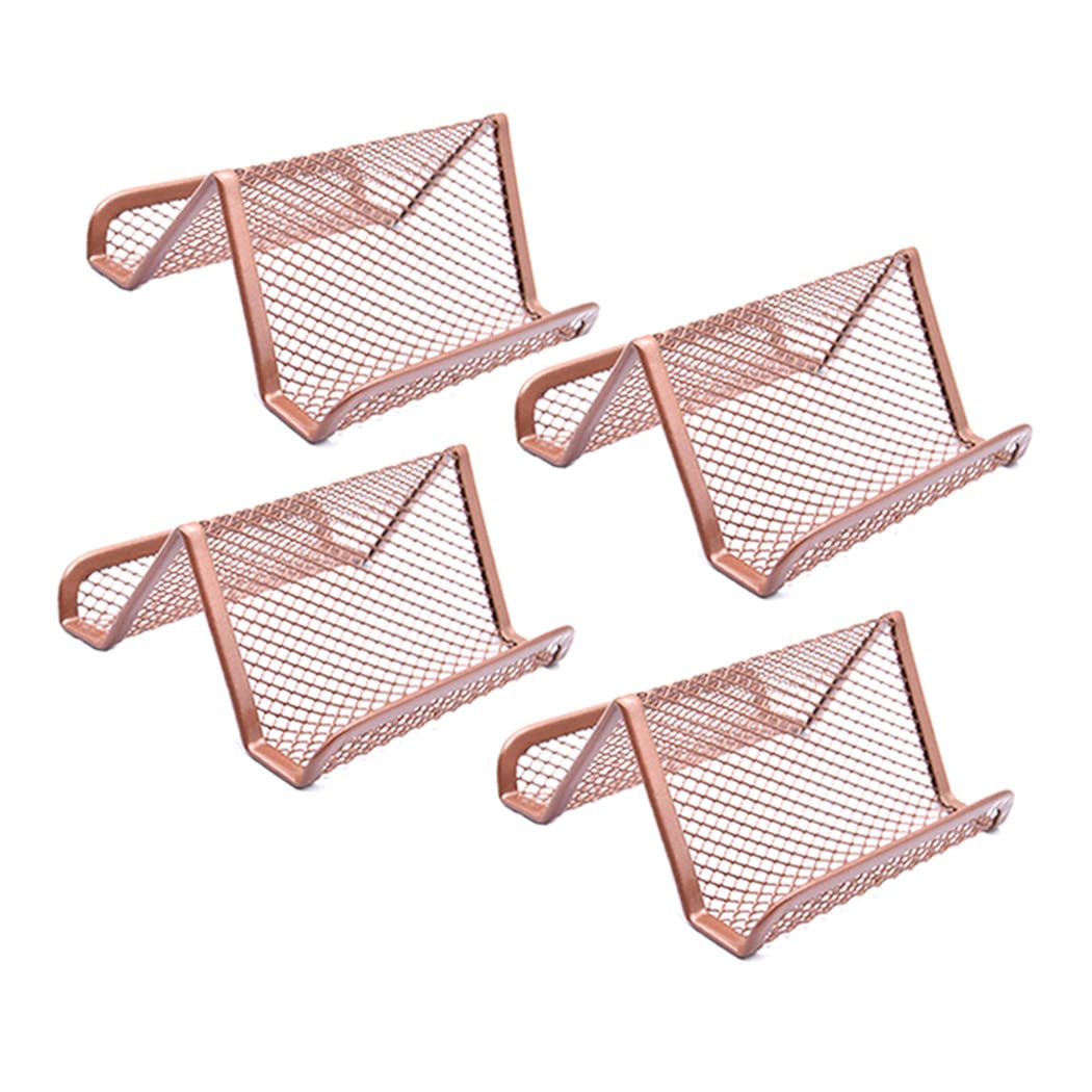 Hoshen Metal Mesh Business Card Holder, Desk Business Card Holder, Business Card Display Holder for Desk Office Business Card Display (Rose Gold, 4 Pack)