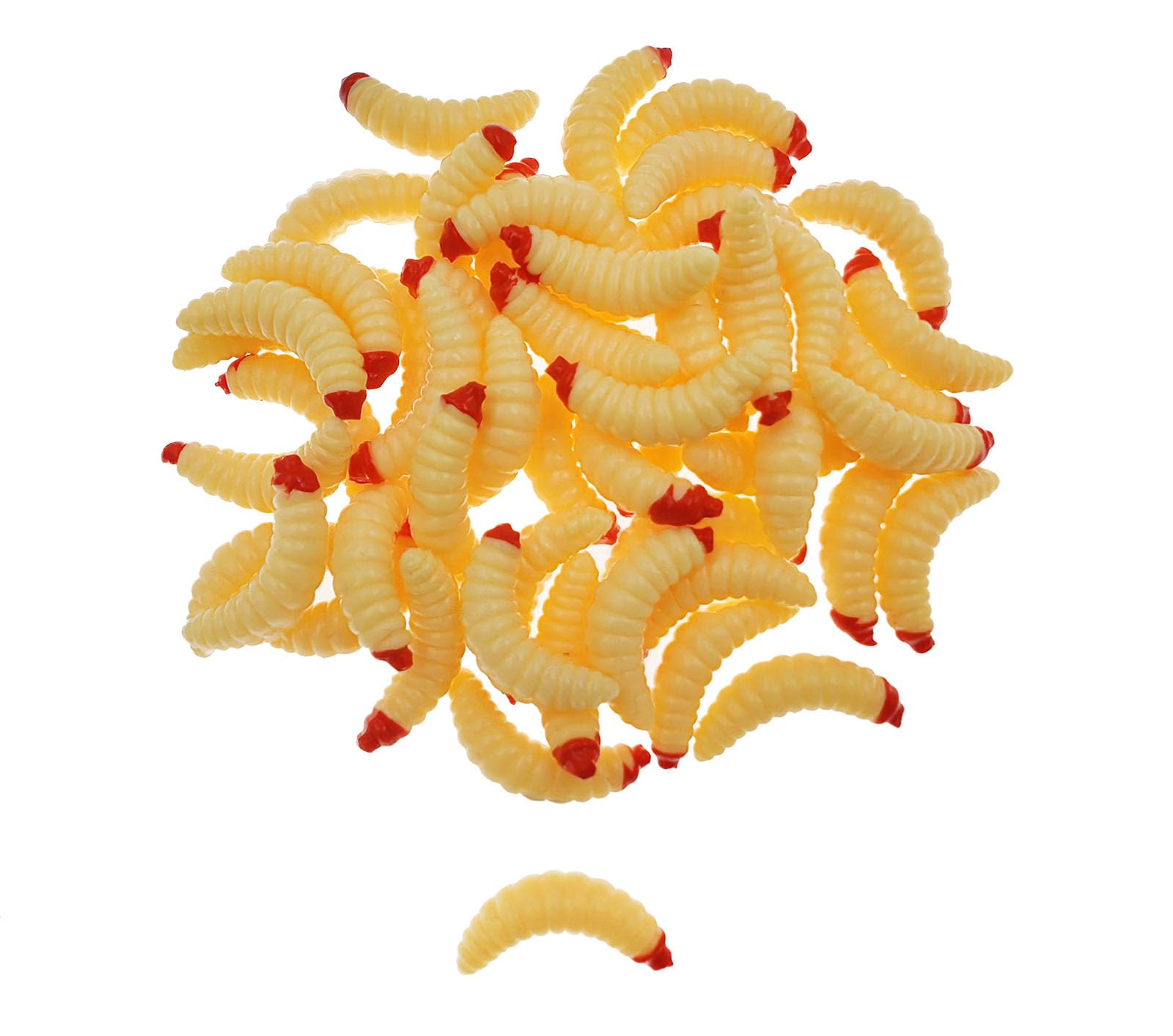 50Pcs 1Inch Silicone Soft Maggot Worm Soft Artificial Bread Worm Fishing Lure (Beige)