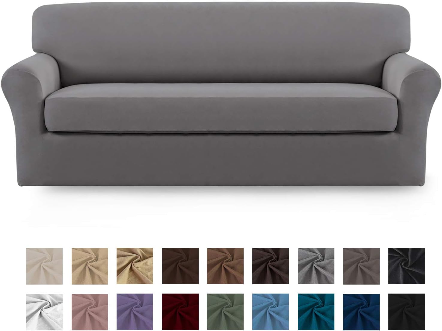 Easy-Going 2 Pieces Microfiber Stretch Sofa Slipcover – Spandex Soft Fitted Sofa Couch Cover, Washable Furniture Protector with Elastic Bottom for Kids,Pet (Oversized Sofa, Light Gray): Kitchen & Dining