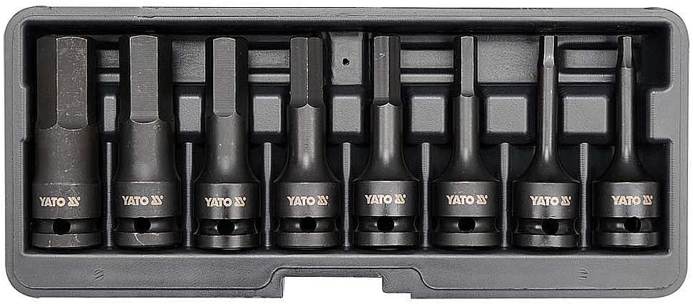 Yato YT-1066 - 8pcs Tube Set Hex Bit Impact 1/2 ", Black, Variety pack