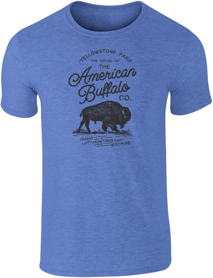 California Black Plate Vintage Style American Buffalo CO. Yellowstone Badge Icon T Shirt Heather Royal Small
