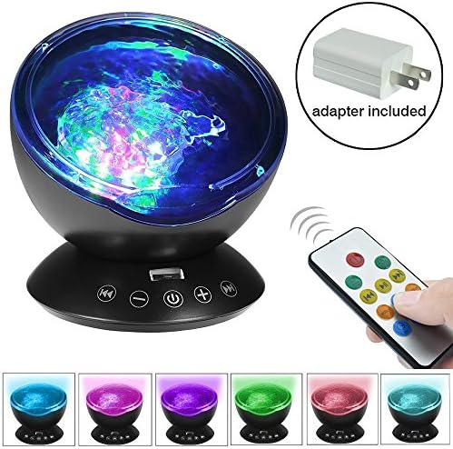 Ocean Wave Projector Remote Control with Power Adapter, 12 LED  7 Color Changing Modes Night Light with Built-in Music Player for Baby Kids Adult in Living Room and Bedroom