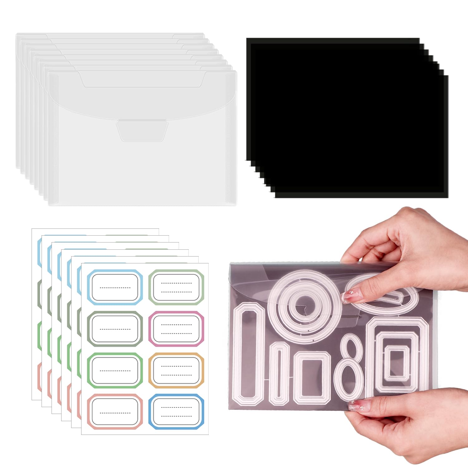 OTCRAFT 60 Pcs/Set 7x5inch Stamp and Die Storage Bag and 6.9x5inch Rubber Magnetic Sheets,Die Storage Set for Storage Die Cutting Card Making Supplies DIY Scrapbooking(0.5 mm Thickness