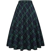 IDEALSANXUN Women’s Plaid Skirt Elastic Waist A-line Midi Pleated Skirts