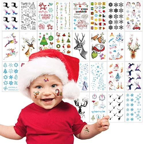 Christmas Tattoos for Kids Adults, 26 Sheets Cute Children Face Tattoos for Holiday Stocking Stuffers Goodie Bags Birthday Gift, VIWIEU Body Art Stickers for Boys Girls Charity Event