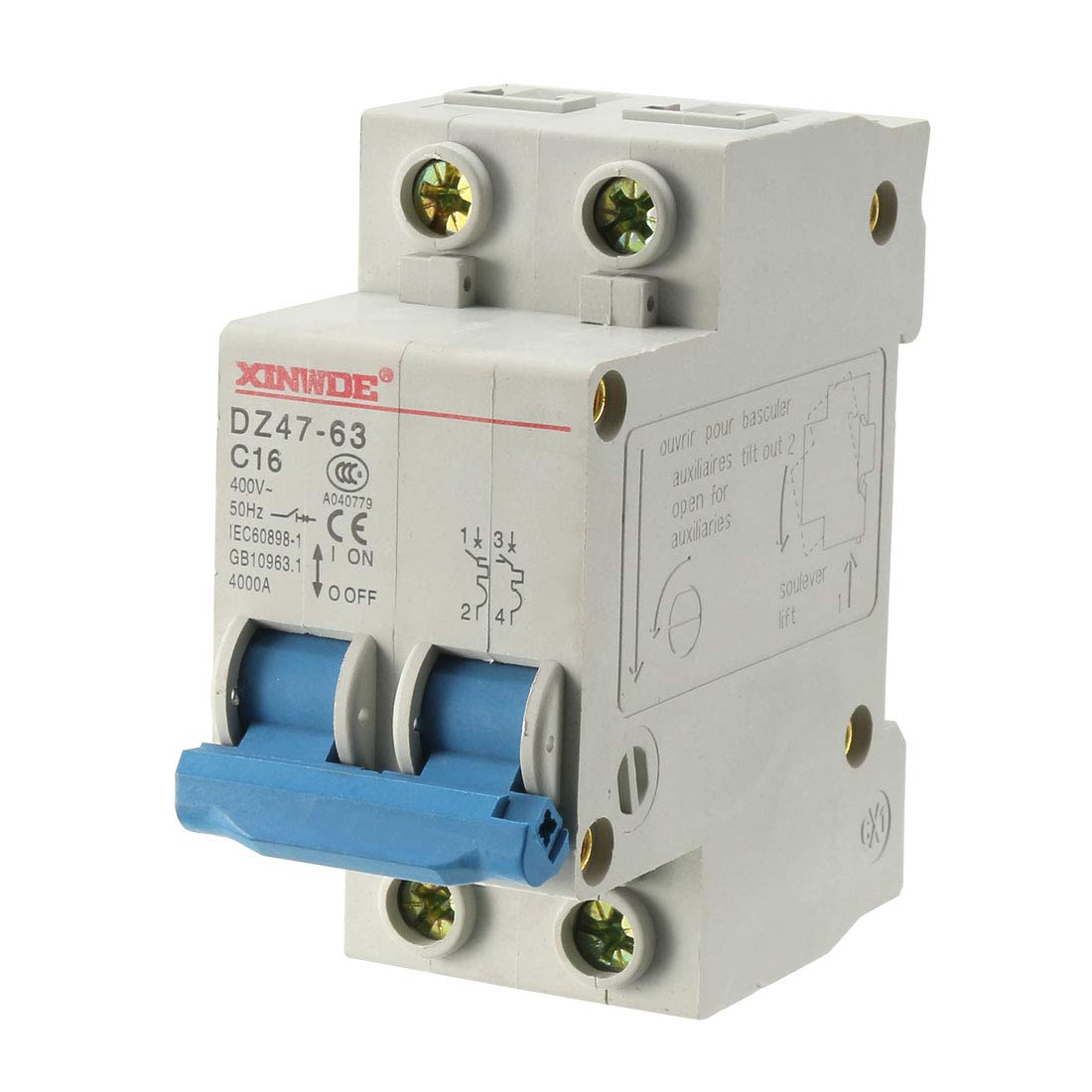 sourcing map 2 Poles 16A 400V Low-voltage Miniature Circuit Breaker Din Rail Mount DZ47-63 C16