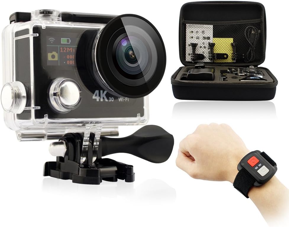 GEEKPRO EOV1 RF 4K HD Dual Screen WIFI Sports Video Cam 12MP Underwater Camcorder Wrist 2.4G Wireless RF Remote Portable Carrying Case