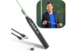 UBUYONE Presentation Clicker Telescopic Pointer: Powerpoint Remote Wireless Presenter Green Laser Stylus Pen for Touch Screen, Google Slide Smart Board Retractable Stick for Mac Computer (Rechargeable)
