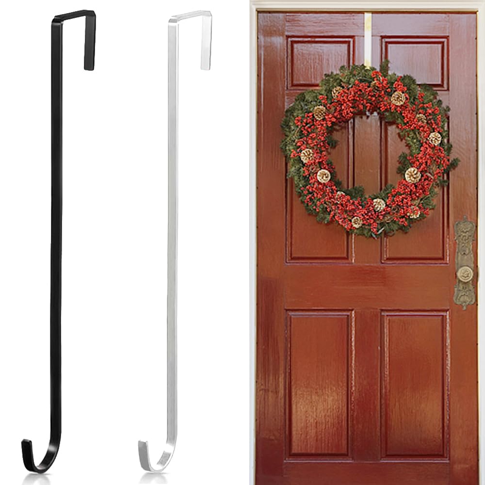 TRKETK 2 Pack Over The Door Hooks, 12" Wreath Door Hanger Christmas Metal Wreath Hanger Overdoor Hangers Back of Door Hook Multipurpose Wreath Hanger for Hanging Towel Coats Clothes Hats Bags