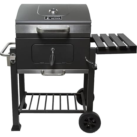 ACTIVA Grill Grillwagen Angular Air-Power, Schwarz, Holzkohlegrill mit Aktivbelüftung, BBQ Barbeque