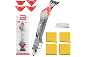 Treevian 5 in 1 Caulking Tool with 5 Silicone Pads and 4 Glass Glue Corner Scrapers, Caulk Remover Tool with Replacement Blades and Unclogging Needle, Caulking Removal Tool for Kitchen Bathroom