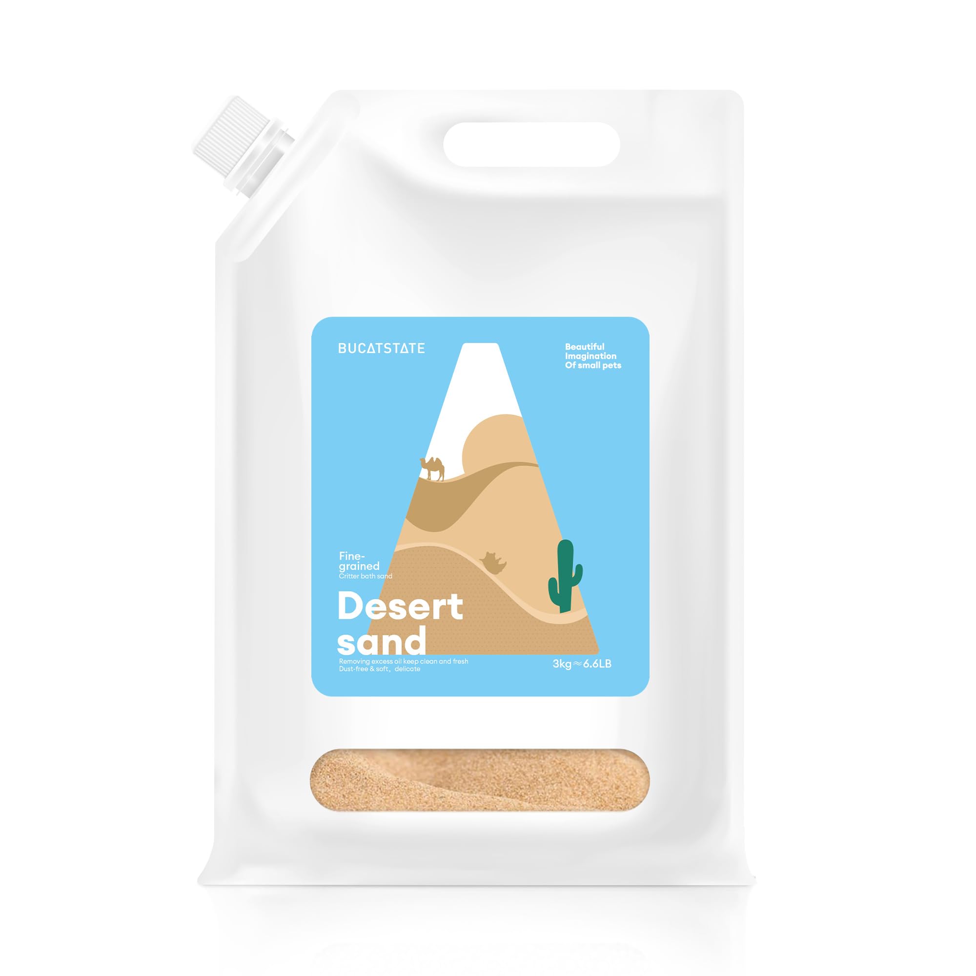 BUCATSTATE Hamster Bath Sand with Pour Spout and Handle, 3kg Desert Bathing Sand Fine | No-Dust Potty Litter Calcium-Free Sand for Hamster Chinchillas Gerbil Mice Degu or Other Small Pets