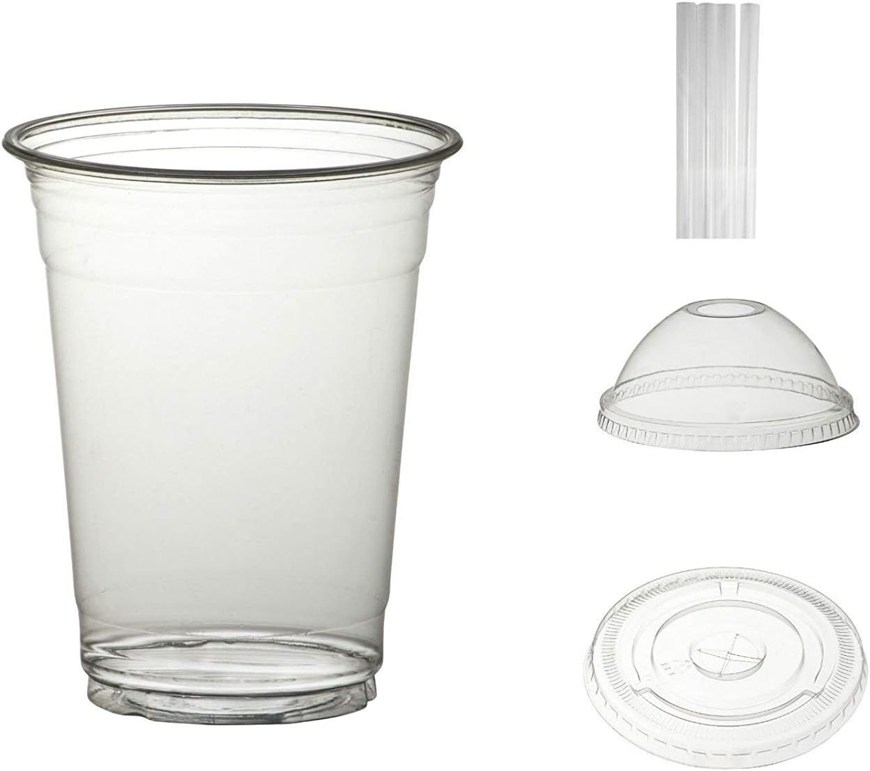 12oz Clear Plastic Smoothie Frappe Shake Slush Cold Drink Cup Optional Lids & Straws (50 Cups