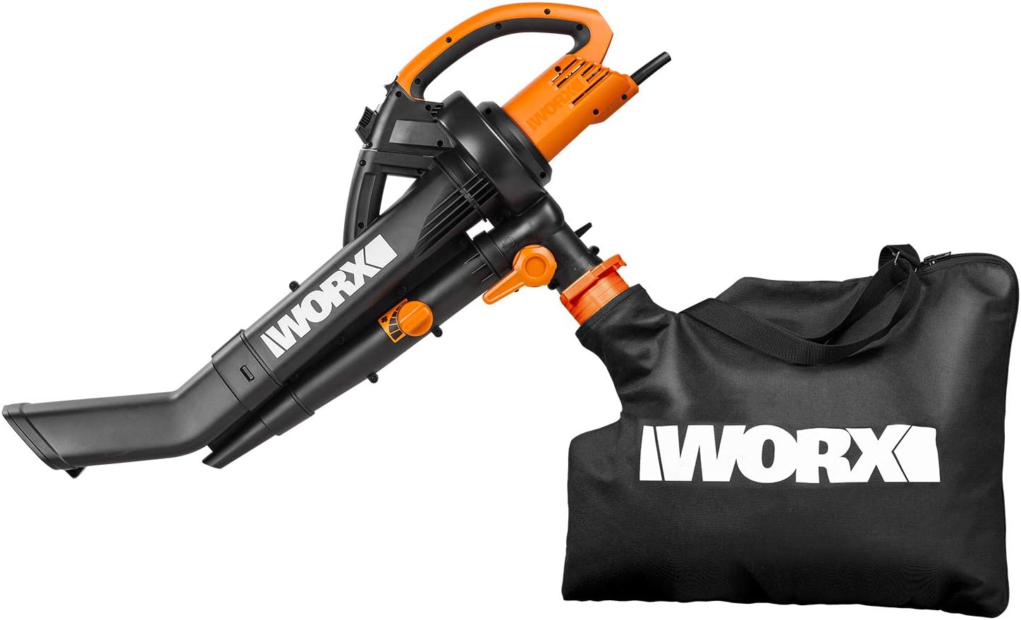 WORX 3000W Elektro Laubbläser & Laubsauger mit Mulcher/Laubsauger 3-in-1 Gerät WG505E inkl. 45L Fangsack, 335km/h, 600m³/h (BRAUCHT NICHT BATTERIEN)