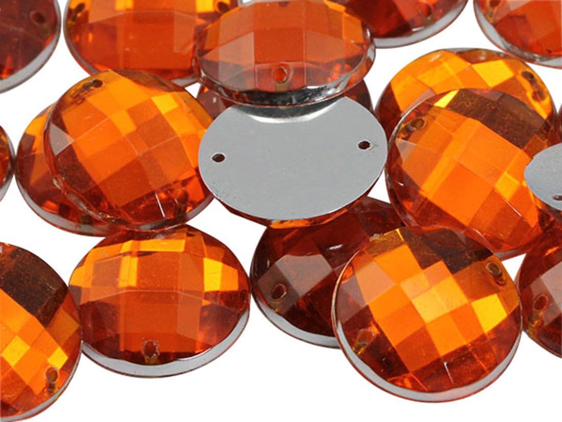 Allstarco 12mm Orange Hyacinth CH08 Flat Back Sew On Round Beads Acrylic Rhinestones Sewing Plastic Gems with Holes for Jewelry, Clothes, Garment Embelishments, Shoes, Cosplays, Crafts 60 Pieces