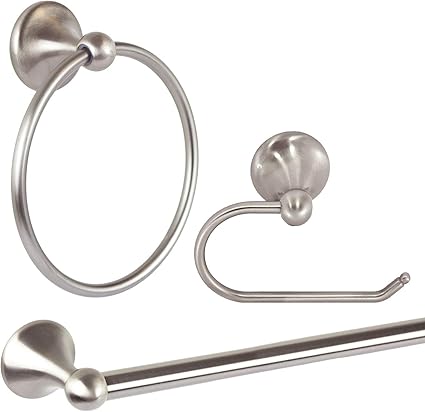 HPMN - Juego de 3 accesorios de baño de níquel cepillado con barra de