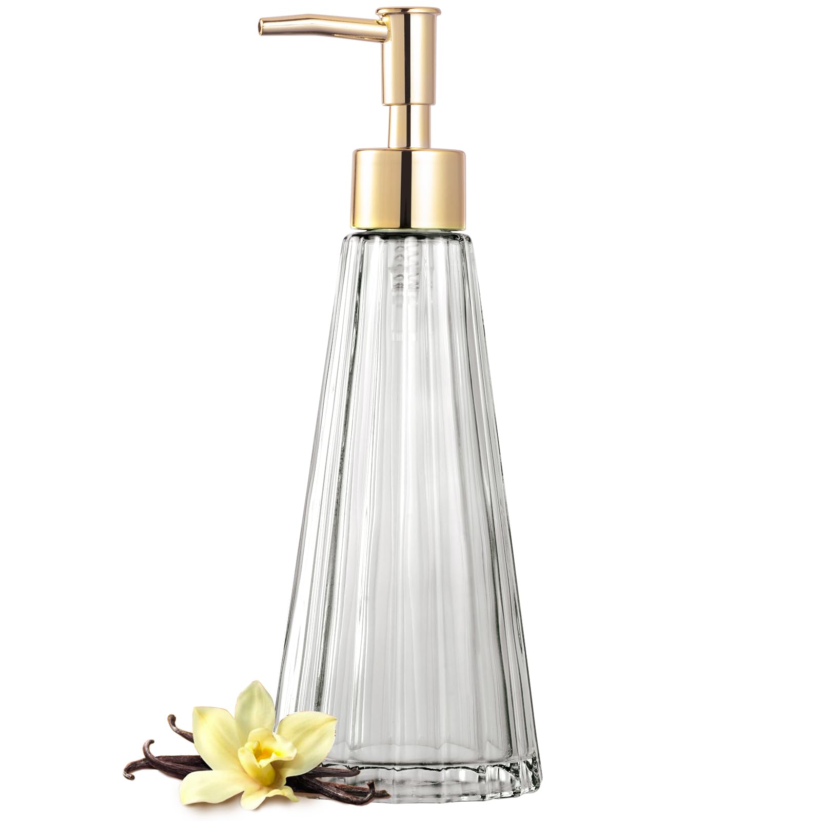 EMPO Vintage Elegant Glass Soap Dispenser, Liquid Soap/Sanitizer/Shampoo Bottle with Pump, Rustic Farmhouse Decor Crystal Hand Soap Dispenser Bathroom Accessories (Clear)