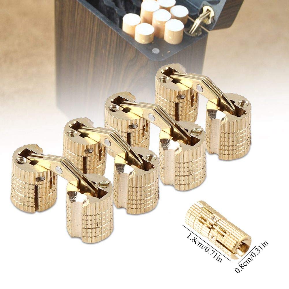 4Pcs Hidden Furniture Hinge Brass Concealed Barrel Wooden Box 8mm 180° Opening Angle for DIY Jewelry Cabinet Gift Box Hand Craft,10kg /2pcs Max. Load Capacity