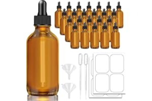 Bumobum Amber Dropper Bottles 4 oz, 24 Pack 120ml Tincture Bottle with Dropper, 2 Funnel and 2 Long Dropper, Empty Glass Dropper Bottles with Eye Dropper For Travel, Home use