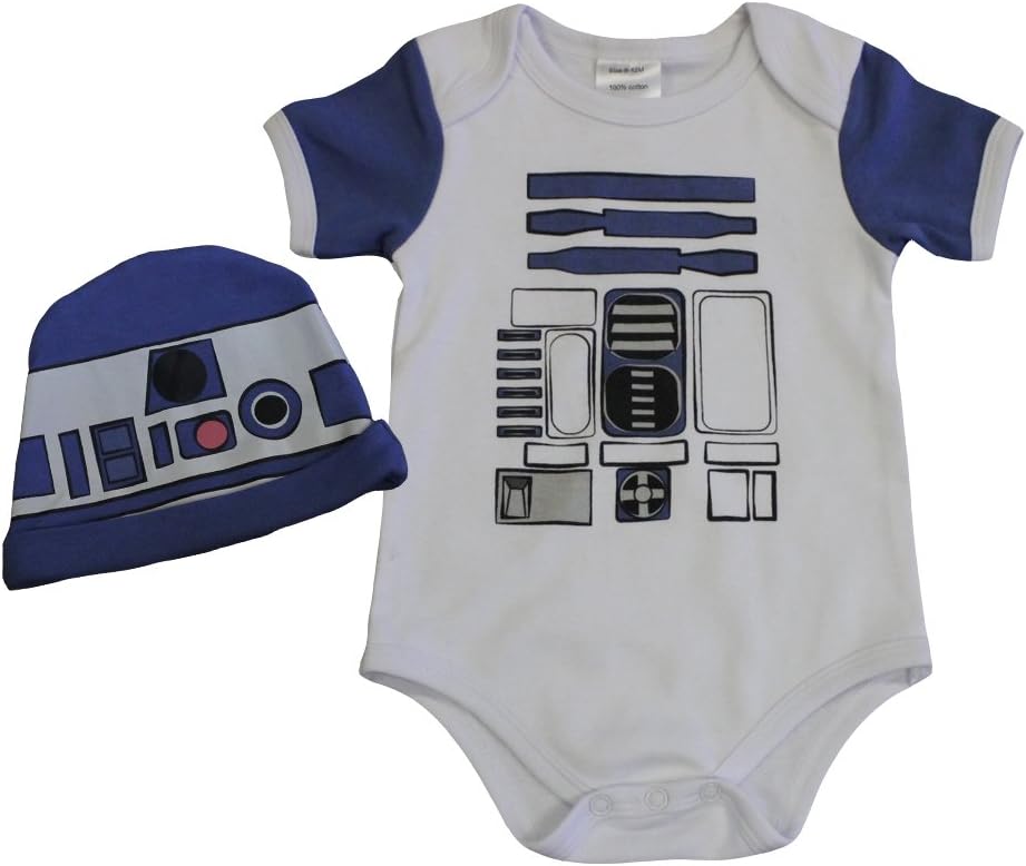 Knitwits RTOO-DTOO Space Wars Inspired Baby Onesie and Hat Bundle Outfit Onesie Costume Bundle for Baby Bundle - Blue