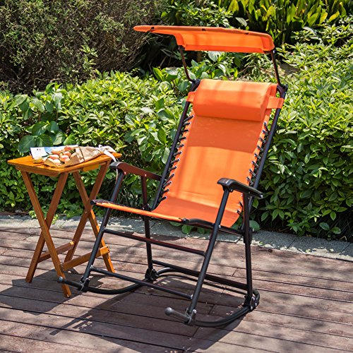 Sundale Outdoor Folding Rocking Lounge Patio Garden Pool Chair with Pillow and Sunshade Canopy, ...