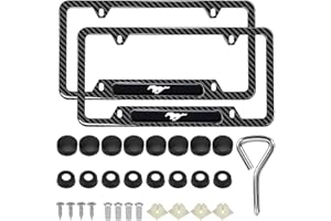 MARJIN 4 Holes License Plate Frames Carbon Fiber for Mustang-2 Pack Black Aluminum Metal License Plate Holders,Stainless Steel Tamper Proof License Plate Screws,Fine Size Plate Frames for Women & Men
