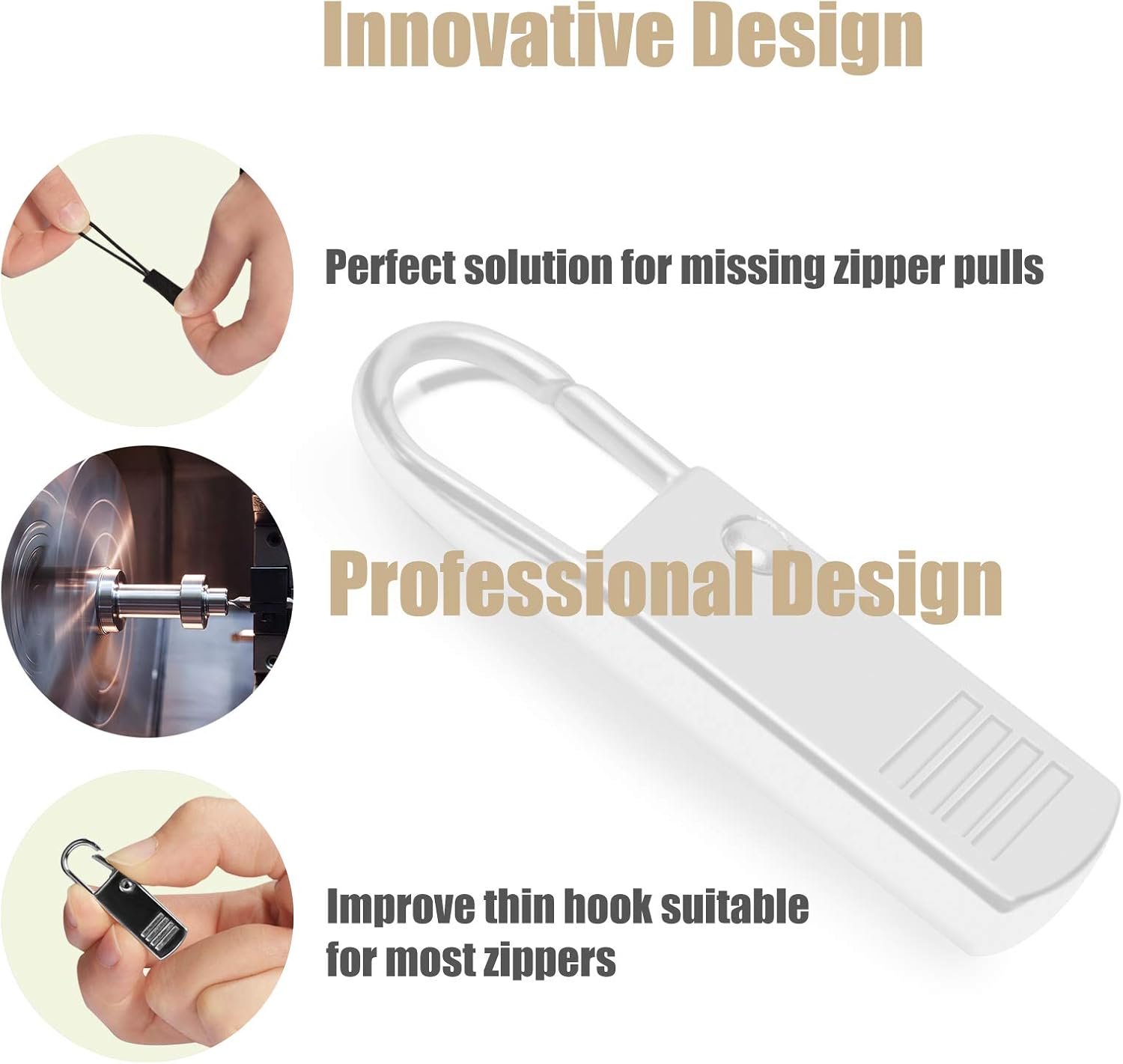 Premium Zipper Pull Replacement, 6Pcs Luggage Zipper Pulls Extender, Strong Metal Zippers Handle Mend Fixer, Zipper Tags Cord Pulls for Suitcases Backpack Jacket Coat Boots