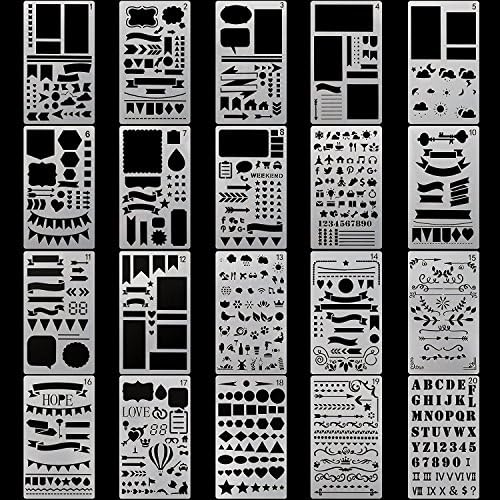 Donsane 20PCS Journal Stencil Set Plastic Planner Set for Journal/Notebook/Diary/Scrapbook DIY Drawing 4x7 Inch