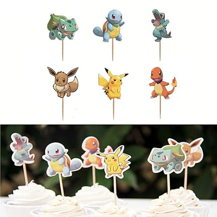 48 Pack Anime Pikachu Cupcake Toppers Kids Birthday Party Baby