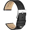 WOCCI 19mm Old-fashioned Watch Band for Men, Top Grain Leather, Silver Brushed Buckle (Black)