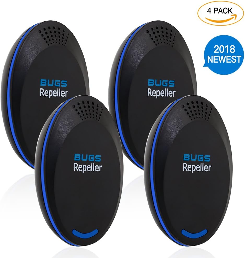 Bugs Repellent, Ultrasonic Pest Repeller Plug in, Electronic Mosquito Repellent, Pest Control for Roach, Mice, Spider, Bat, Gecko, Ant, Flea, Bedbugs -360°All-Round Protection for Family Members-Black