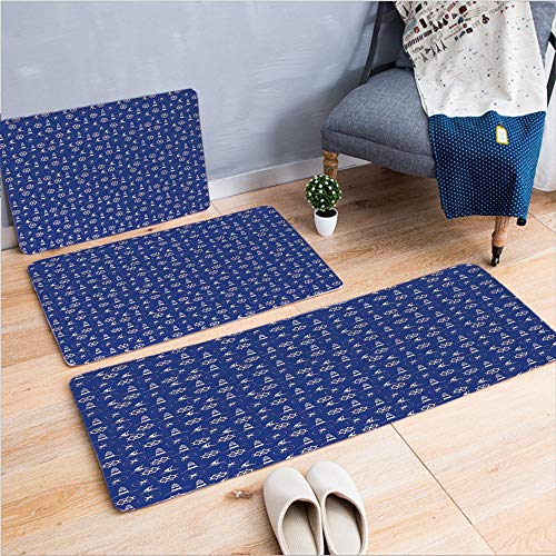 3 Piece Non-Slip Doormat 3d print for Door mat living room kitchen absorbent kitchen mat,Compass Ships and Steering Wheel Nautical Arrangement,15.7"x23.6"by23.6"x35.4"by19.7"x59",coffee table carpet w