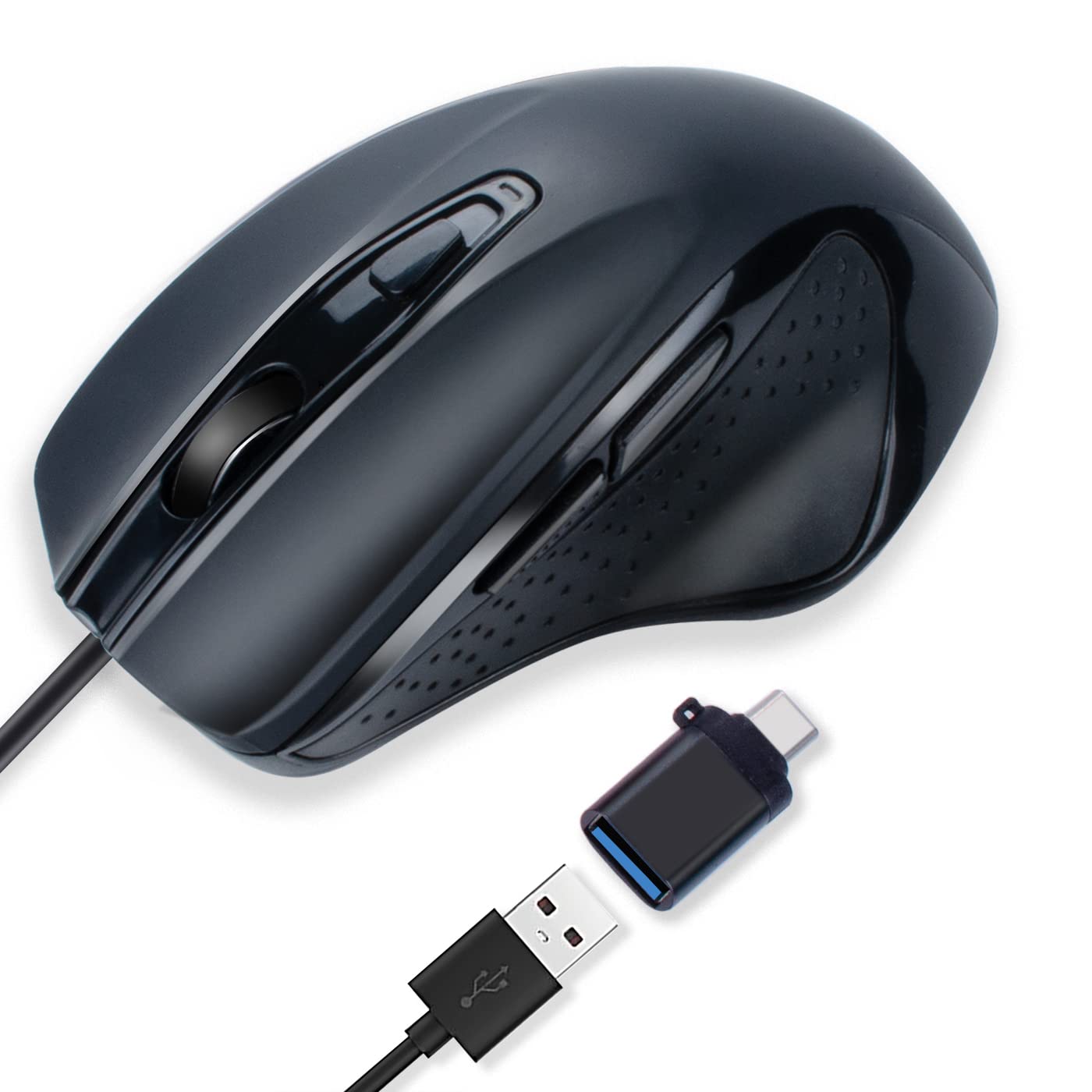 IM INNOMAX USB-C Wired, Large Size, Ergonomic, Gaming and Office Mouse with 6 Buttons, 4 Level DPI, Page Down/Up Buttons for MacBook Pro, iPad Pro & Laptops, Computer (Black)