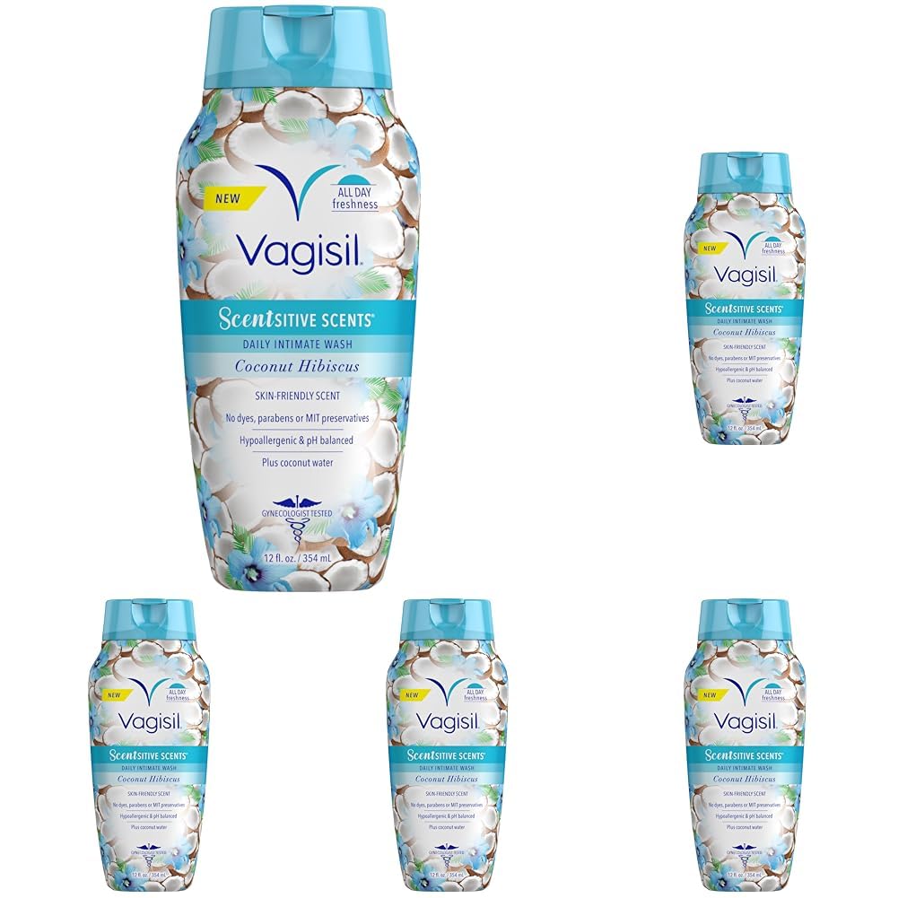 Vagisil Scentsitive Scents Daily Feminine Intimate Wash For Women, Plus Coconut Water, All-Day Freshness, Hypoallergenic, skin-friendly Coconut Hibiscus Scent, 354ml (Pack of 5)