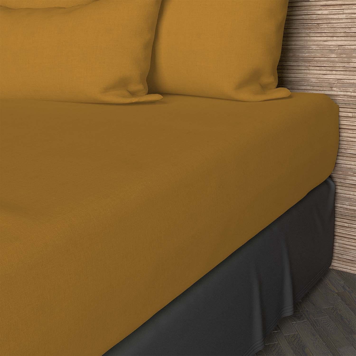 Soleil d'ocre, Fitted Sheet, Cotton 57 Threads, Mustard, 90 x 200 cm