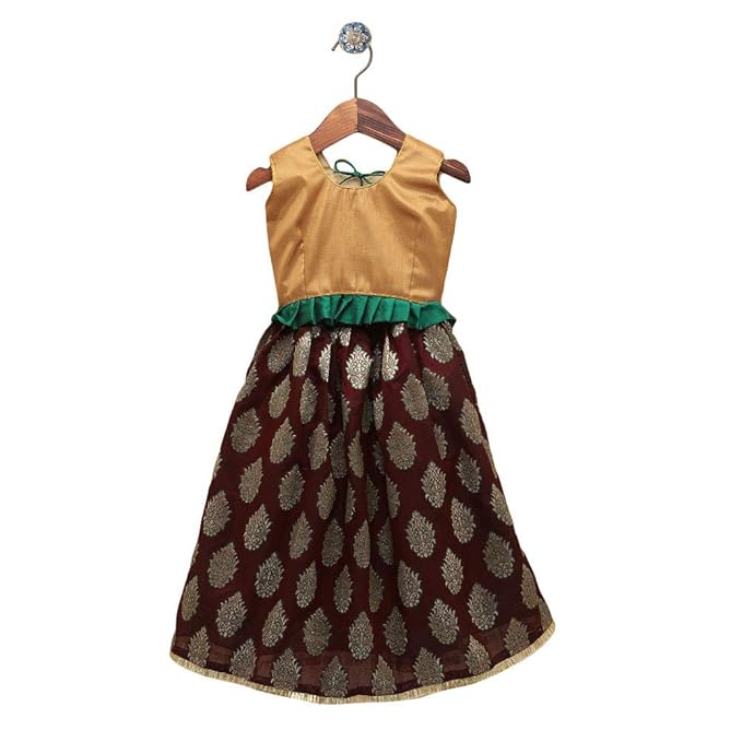 Nakshtra Perawa By Hopscotch Baby Girls Tafeta Sleeveless Blouse, Lehenga in Maroon Color